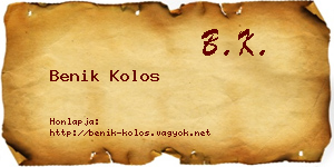 Benik Kolos névjegykártya